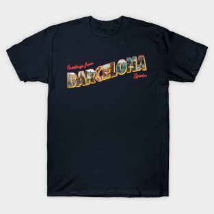 Greetings from Barcelona in Spain vintage style retro souvenir T-Shirt